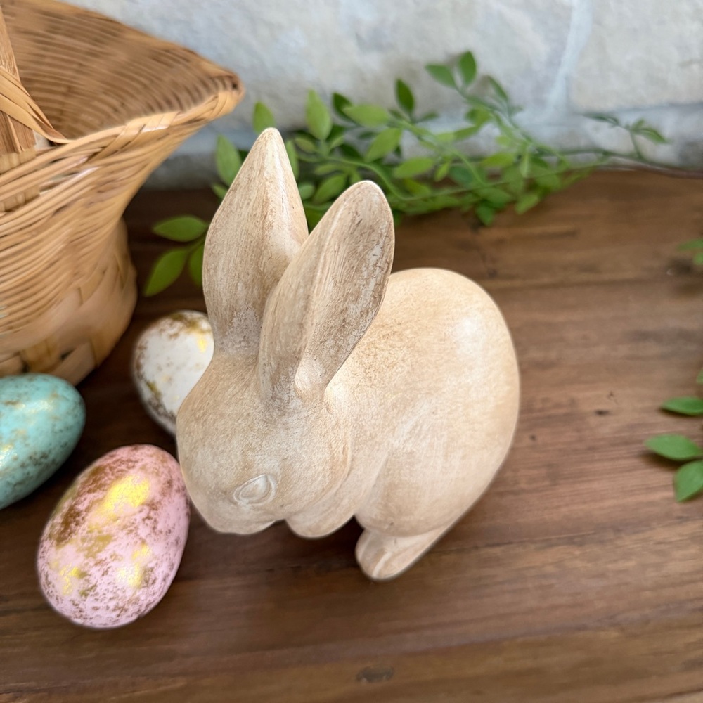 Rustic wooden Bunny Figurine - Neutral Beige - Home Accents - Picture 2 of 5